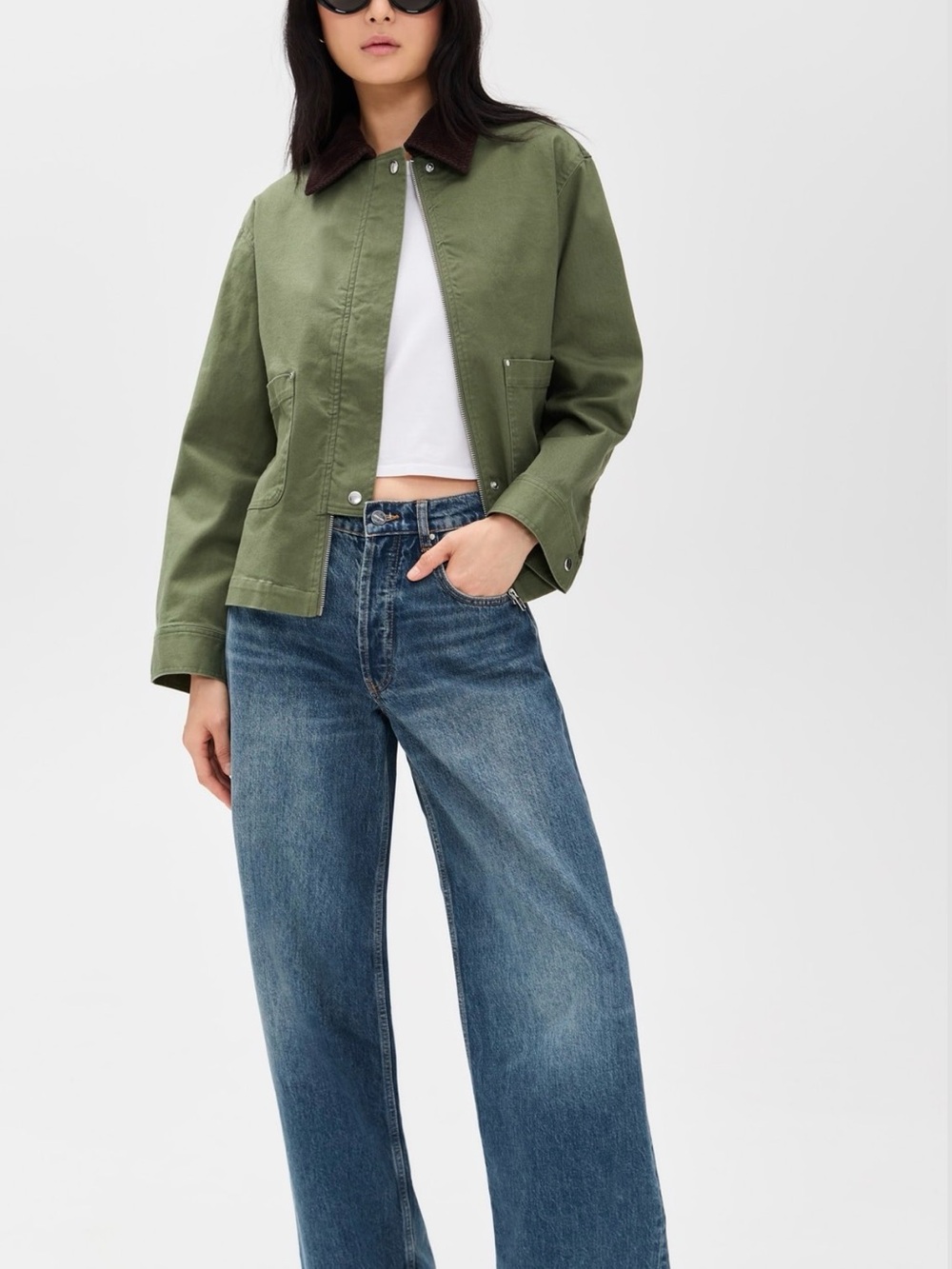 Aligne Woven Olive Green Barn Jacket with Contrast Collar